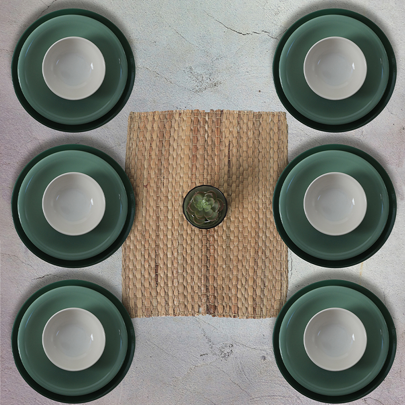 Комплект за хранене Keramika - 18 части, каменна керамика, Green Mix, изглед отгоре на маса