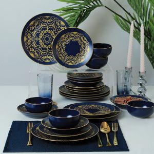 Комплект за хранене Keramika Gold - 24 части, Жълто/Синьо, корична снимка