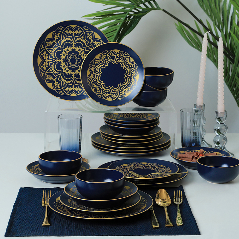 Комплект за хранене Keramika Gold - 24 части, Жълто/Синьо, корична снимка