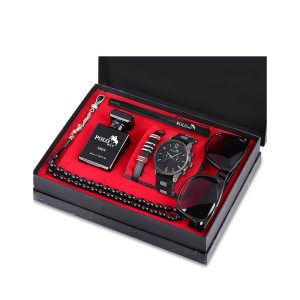 Мъжки подаръчен комплект Polo Air - часовник, слънчеви очила, парфюм, гривна, писалка, черен - корична снимка